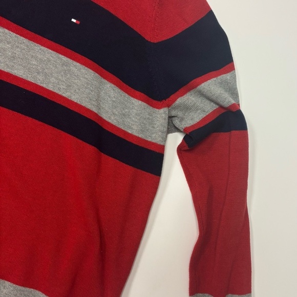 Tommy Hilfiger Men’s 1/4 Zip Sweater XL Red Navy Gray Striped Pullover - Picture 3 of 5